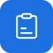 Clipboard document icon on blue background