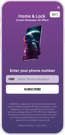 mobile subscription page for Home & Lock 3D wallpaper with phone number input