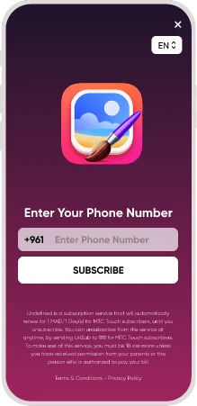 mobile signup screen with phone number input and subscribe button