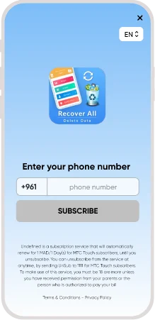 mobile subscription page with Recover All app icon and phone number input form